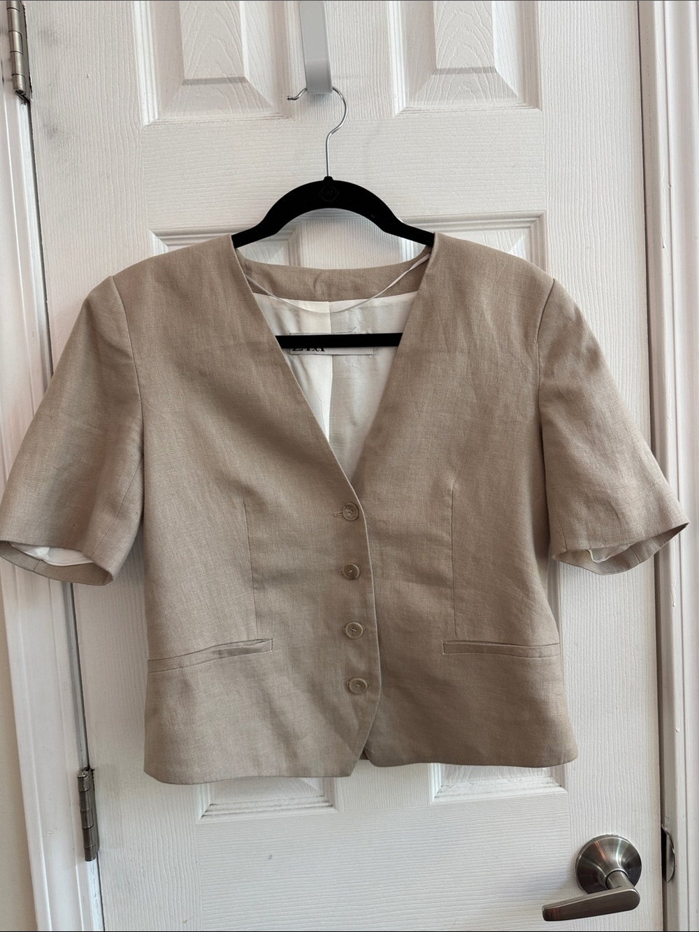 ZARA Linen Short Sleeve Blazer Tan Size Medium